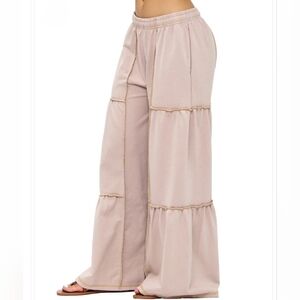 Y108 NWT Yak N Yeti Tiered Wide-Leg Pants Vintage Wash Pockets Drawstring L/XL